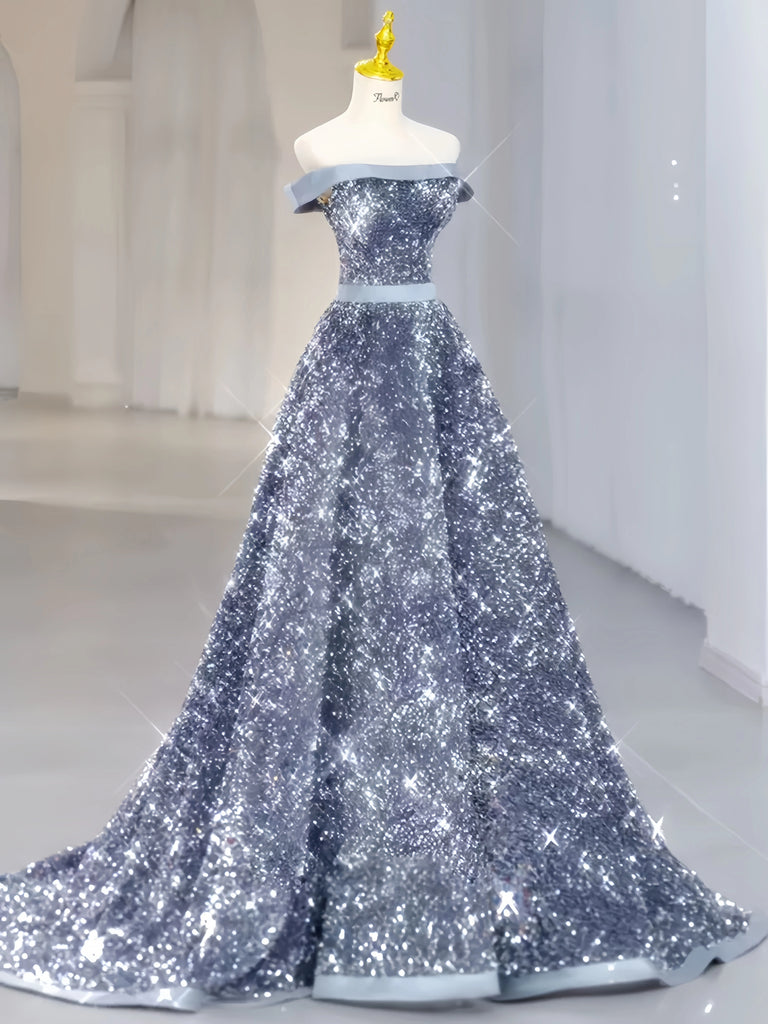 2024 Off The Shoulder Silver Sequin A Line Prom Dress US2 / Pink 2024 Off The Shoulder Silver Sequin A Line Prom Dress US2 / Pink