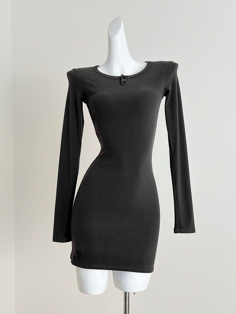 Long Sleeves Black Ribbed Knit Bodycon Dress  Sassymyprom