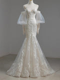 Sweetheart  Appliques Detachable Long Sleeve Trumpet Mermaid Wedding Dress