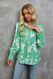 Chic Green and White Floral Print Blouse