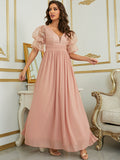 Burgundy  Puff Sleeve Chiffon Bridesmaid Dress