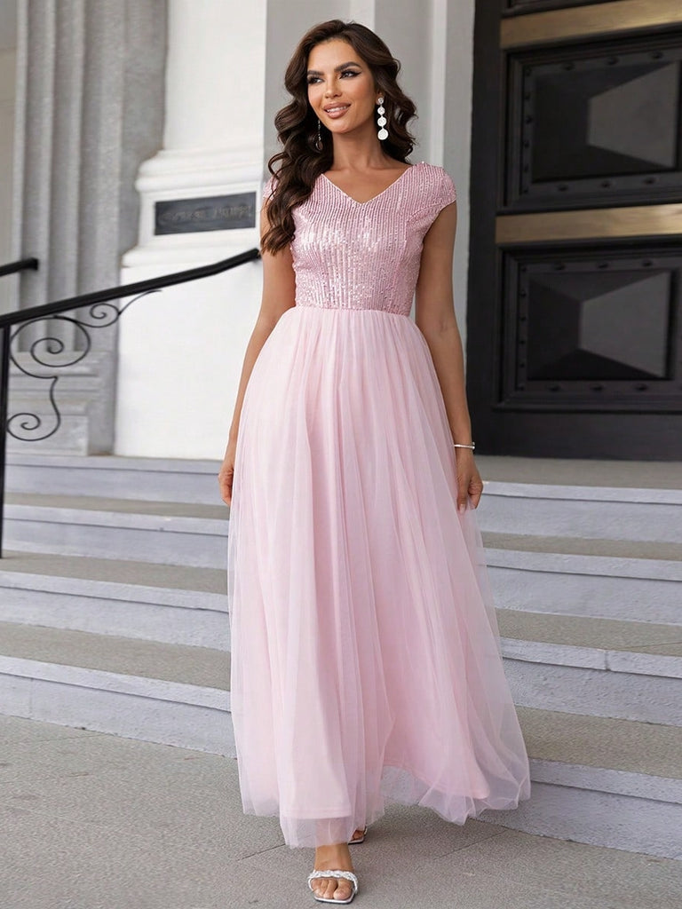 2024 Green Sequin A Line Short Sleeve Party Dress M / Pink 2024 Green Sequin A Line Short Sleeve Party Dress M / Pink