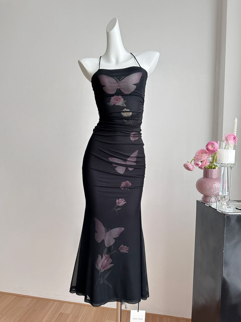 butterfly ruched dress Social Butterfly Ruched Drawstring Side Cut-Out Midi Dress Chocolate