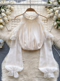 Whispering Elegance Beaded Collar Summer Top