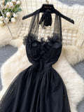 Pleated Black Halter Neck Maxi Dress