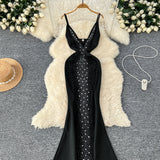 Dazzling Rhinestones Figure-Hugging Black Dress