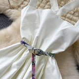 Exquisite Floral Butterfly Motif Cinched Waist Dress