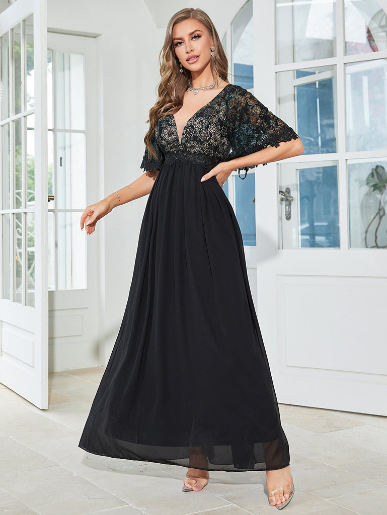 2023 Black Lace Chiffon Formal Bridesmaid Dress L 2023 Black Lace Chiffon Formal Bridesmaid Dress L