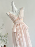 Asymmetric Ruffle Sleeveless Chiffon Pink Dress