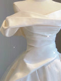 Tulle A Line Ruffles Off The Shoulder Wedding Dress
