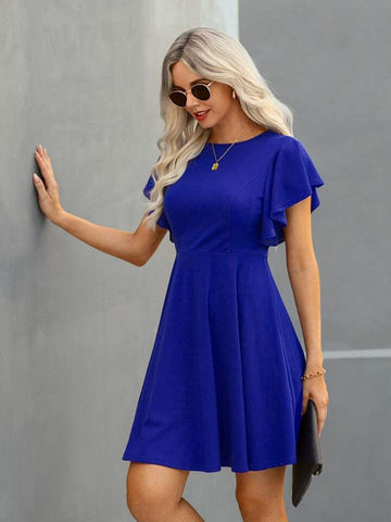 Chic Flared Sleeve Blue Dress