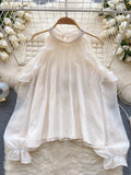 Whispering Elegance Beaded Collar Summer Top