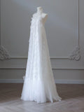 A Line Halter White Flower Wedding Dress