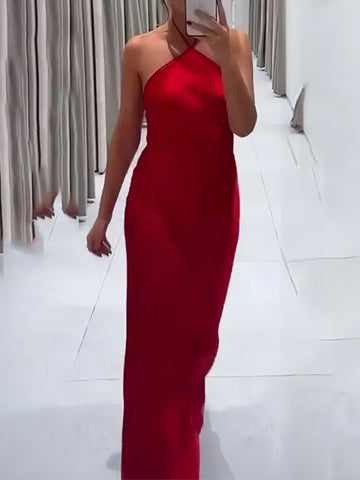 Red Asymmetrical Long Maxi Dress