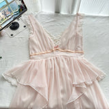 Asymmetric Ruffle Sleeveless Chiffon Pink Dress