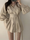 Elegant Safari Style Cinched Waist Dress