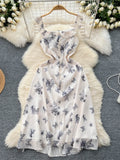 Chic Floral Butterfly Print Midi Dress