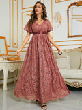 Green Lace Long Wedding Bridesmaid Dress