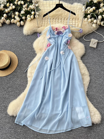 Adorable Fabric Flower Light Blue Sundress