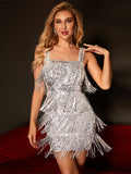Tassel Sequin Glimmering Swirl Mini Dress
