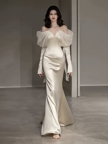 Spandex Satin Trumpet Mermaid Long Sleeve Wedding Dress
