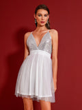 Shimmering Sequins White Tulle Cocktail Dress