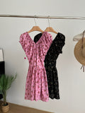 Puff Sleeves Black Floral Dress