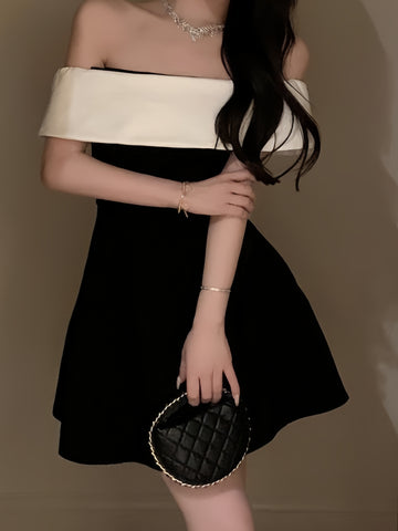 Bold Contrast Off-Shoulder Party Dres