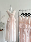 Asymmetric Ruffle Sleeveless Chiffon Pink Dress