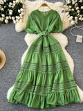 Waist Belt Green Maxi A Line Dress