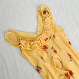 Delicate Rose Prints Summer Flouncy Ruffle Dress