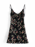 Midnight Florals Ruffled Hem Slip Dress