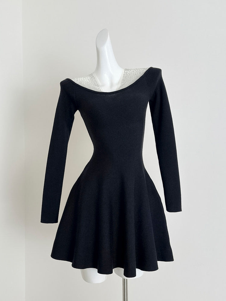 Glittering Mesh Long-Sleeve Fit & Flare Dress – Sassymyprom