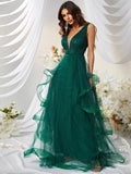 Twilight Green Ruffles Tulle Prom Dress