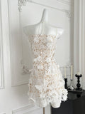 3D Floral Embellishments Chic Strapless Mini Dress