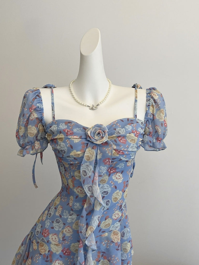 Vintage-Inspired Blue Floral Dress – Sassymyprom