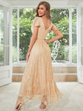 Champagne Long Lace Wedding Guest Dress