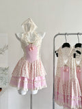 Adorable Pink & White Summer Halter Dress