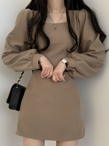 Minimalist Chic Taupe Statement Dress
