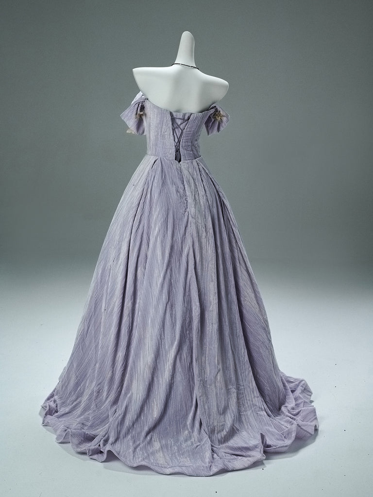 Off The Shoulder Butterfly Purple Tulle Prom Dress Custom Made