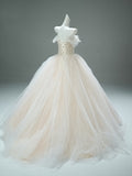 Tulle Ball Gown Flower Champgne Prom Dress