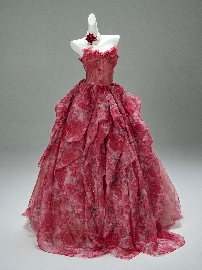 Tulle Layers A Line Flowers Burgundy Print Prom Dress Sassymyprom Tulle Layers A Line Flowers Burgundy Print Prom Dress Sassymyprom