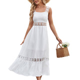 White Guipure Lace Insert Ruffle Hem Dress