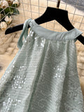Green Sequined Top Flowing Chiffon Elegant Halter Dress