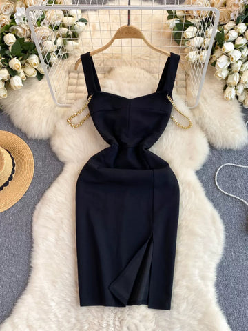 Metal Black Ruched Sheath Dress