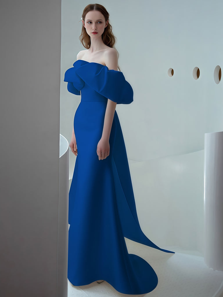Beading Strapless Trumpet Mermaid Blue Lace Prom Dress