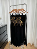 Artistic Golden Accents Black Full-Length Dress