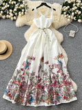 Exquisite Floral Butterfly Motif Cinched Waist Dress