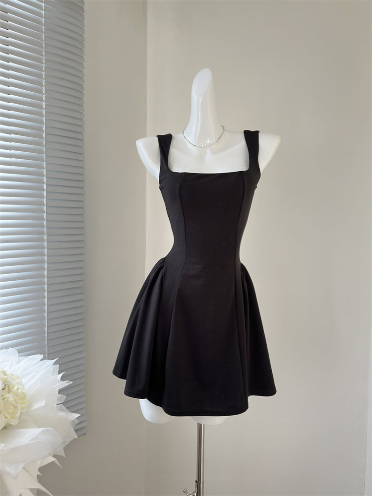 Square Neck Fit & Flare Sleeveless Mini Dress in Black Square Neck Fit & Flare Sleeveless Mini Dress in Black