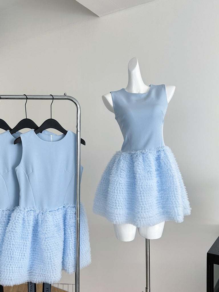 Fuzzy Hem A Line Light Blue Dress Fuzzy Hem A Line Light Blue Dress